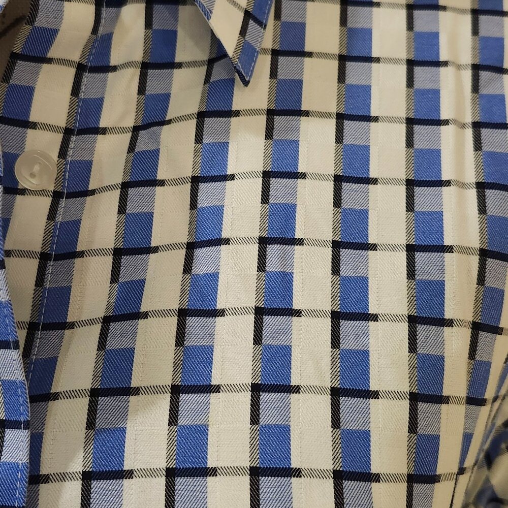 FOXCROFT White, Blue and Black Geometric 100% Cotton Button-up Shirt - Picture 2 of 9
